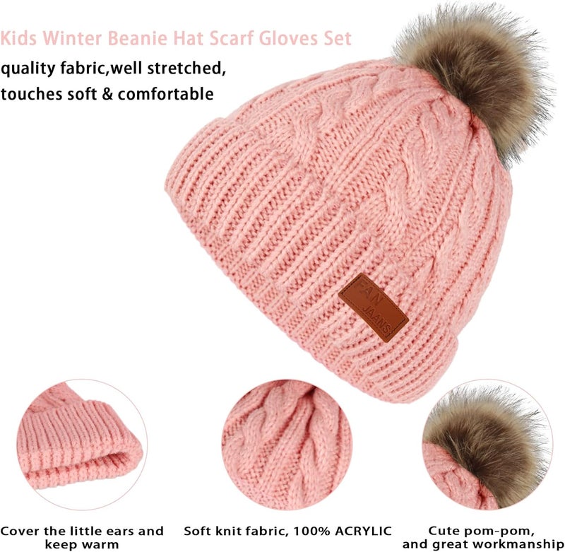 Machomby Kids Hat Scarf Gloves Set, Kids Winter Beanie Hat Scarf Gloves Set with Knit Thick Warm Fleece Lined for 1-6 Years Old - Image 4